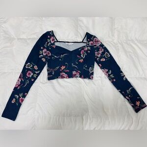 BCBGeneration Navy Floral Crop Top